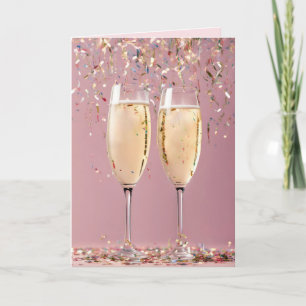 Tarjeta Aniversario Champagne y Confetti