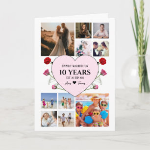 Tarjeta Aniversario con corazón rosado y foto de Rosas