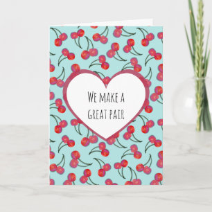 Tarjeta Aniversario con Patrón de Cereza Punny Moderno y S