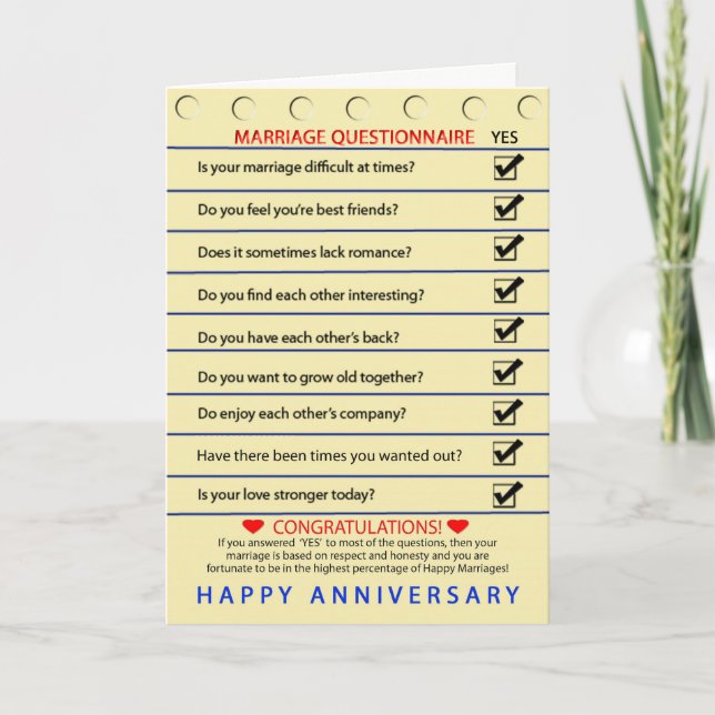 TARJETA ANIVERSARIO - CUESTIONARIO DE MATRIMONIO - (Anverso)