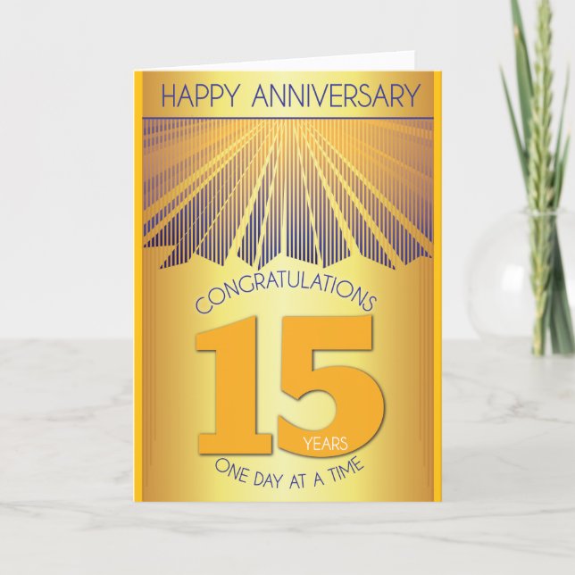 Tarjeta Aniversario de 15 Años Sobrio | Paso 12 Rayo Dorad (Anverso)