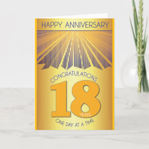 Tarjeta Aniversario de 18 años sobrio Paso 12 Rayo Dorad