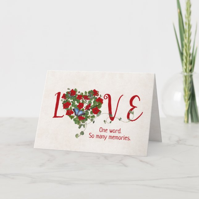 Tarjeta Aniversario de amor Petunias y mariposa (Anverso)