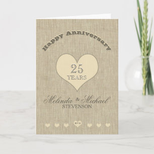 Tarjeta Aniversario de aspecto de lino rústico personaliza