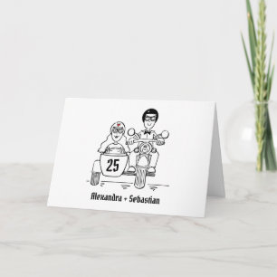 Tarjeta Aniversario de boda en moto y sidecar
