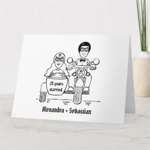 Tarjeta Aniversario de boda en moto y sidecar