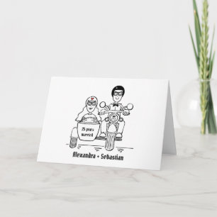 Tarjeta Aniversario de boda en moto y sidecar