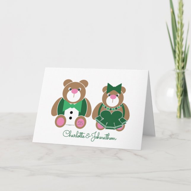 Tarjeta Aniversario de boda esmeralda del oso de peluche (Anverso)