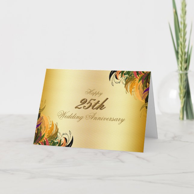 Tarjeta Aniversario de boda feliz floral metalizado del (Anverso)