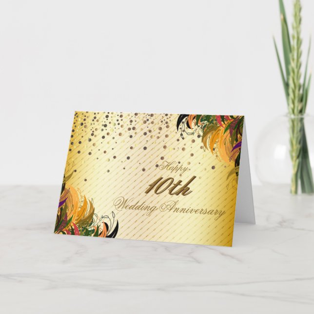 Tarjeta Aniversario de boda feliz floral metalizado del (Anverso)