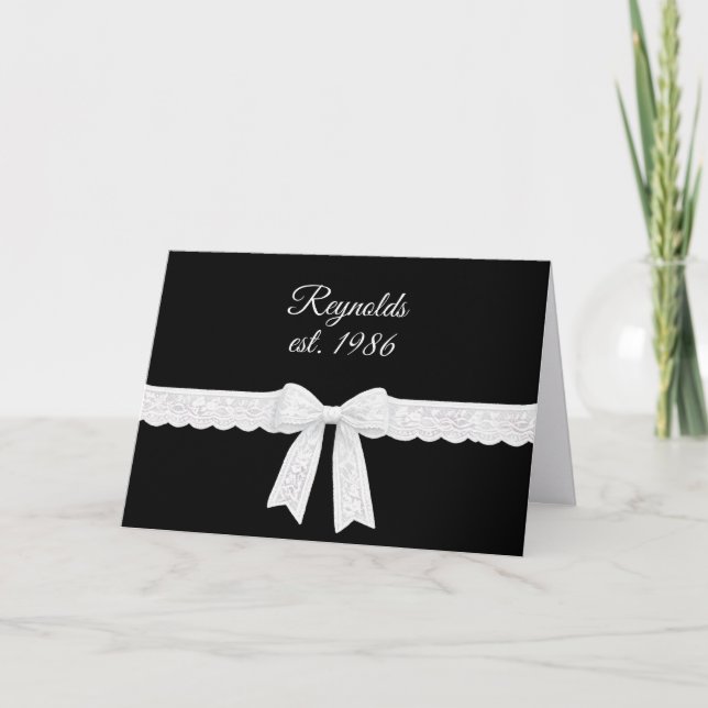 Tarjeta Aniversario de Boda Nombre y Año con Lazo Blanco (Anverso)