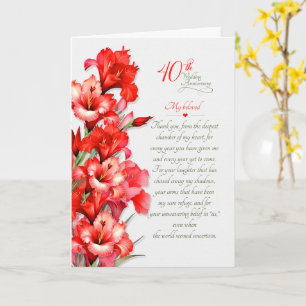 Tarjeta Aniversario de Bodas 40 Gladiolos Rojos Románticos