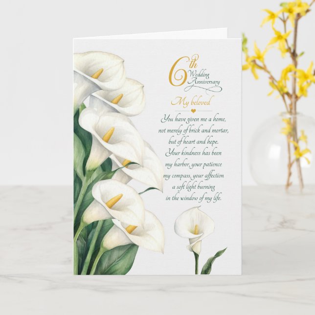 Tarjeta Aniversario de bodas 6º Sentimental Calla Lily (flor amarilla)