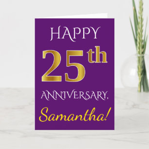 Tarjeta Aniversario de Bodas de 25 años con Purpura, Dorad