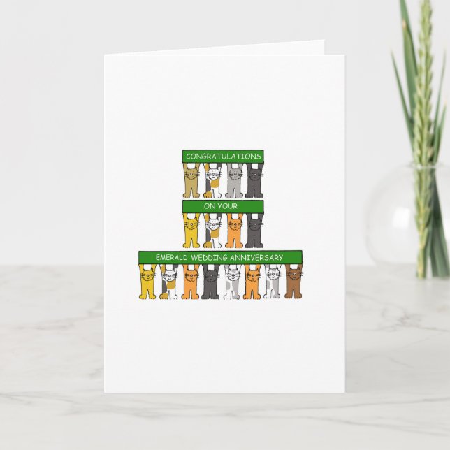 Tarjeta Aniversario de bodas de esmeralda 55 años gatos li (Anverso)