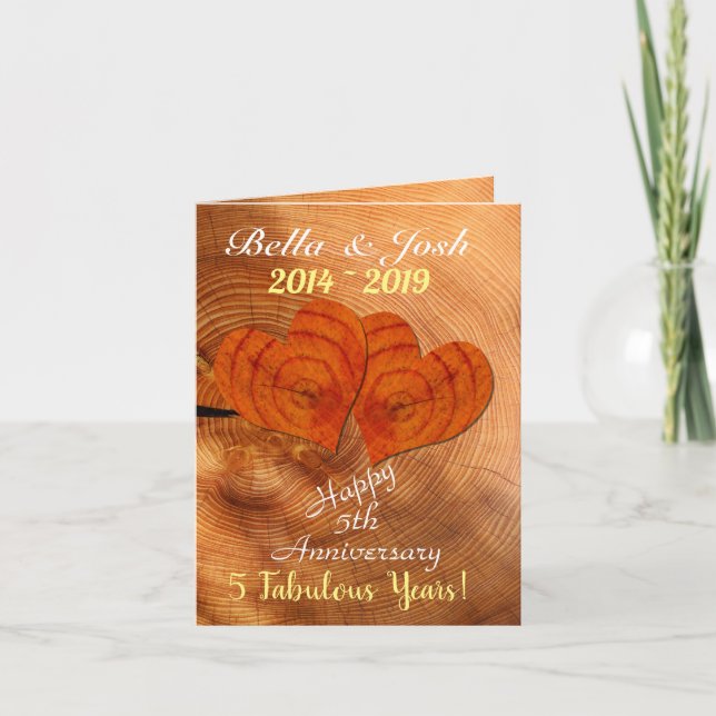 Tarjeta Aniversario de bodas de madera falsa personalizado (Anverso)
