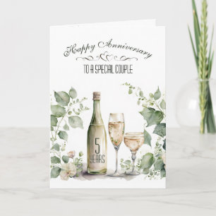 Tarjeta Aniversario de Bodas de Madera y Vino 5to 