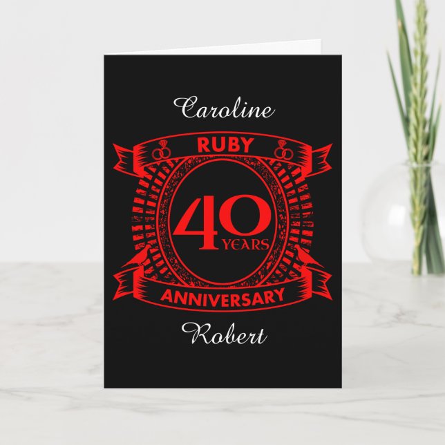 Tarjeta Aniversario de bodas de rubí 40º (Anverso)