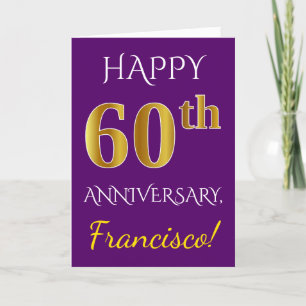 Tarjeta Aniversario de Bodas Faux Gold Morado 60 + Nombre