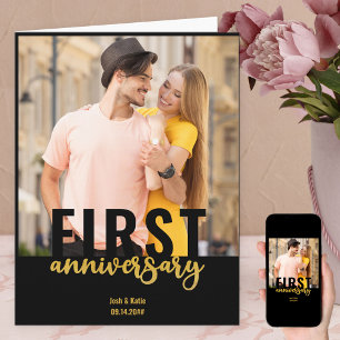 Tarjeta Aniversario de Bodas Moderno Foto Gold Script 1st