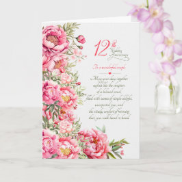 Tarjeta Aniversario de bodas número 12 Peonías rosadas sen