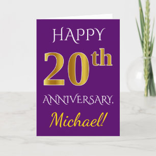 Tarjeta Aniversario de Bodas número 20 con Nombre + Dorado