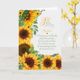 Tarjeta Aniversario de bodas número 3 con girasoles sentim