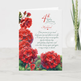 Tarjeta Aniversario de bodas número 4 Geranios sentimental