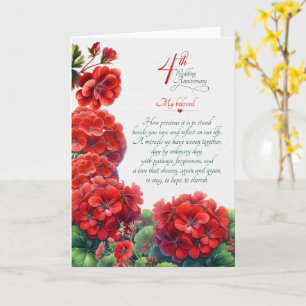 Tarjeta Aniversario de bodas número 4 Geranios sentimental