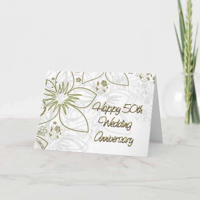Tarjeta Aniversario de bodas número 50 con flores y remoli (Anverso)