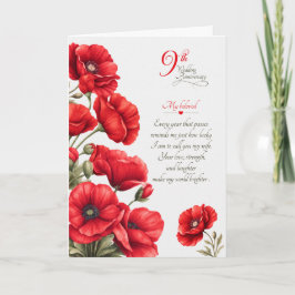 Tarjeta Aniversario de bodas número 9 sentimental amapolas