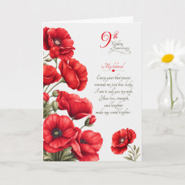 Tarjeta Aniversario de bodas número 9 sentimental amapolas