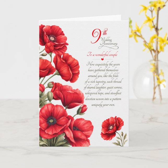 Tarjeta Aniversario de bodas número 9 sentimental con amap (flor amarilla)