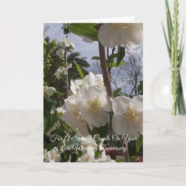 Tarjeta Aniversario de Bodas Personalizado Flor Blanca 35 (Anverso)