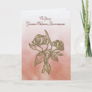 Tarjeta Aniversario de bodas religioso dorado 50, Rosas