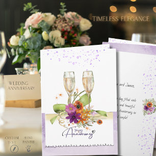 Tarjeta Aniversario de Champán Floral Acuarela Vibrante