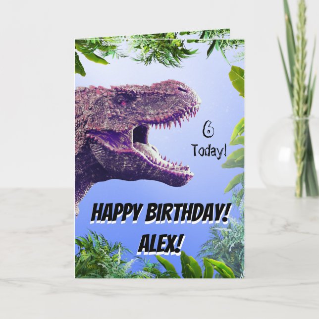 Tarjeta Aniversario de cualquier Edad Morado de los dinosa (Anverso)