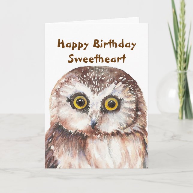 Tarjeta Aniversario de cumpleaños divertido con lechuza ac (Anverso)