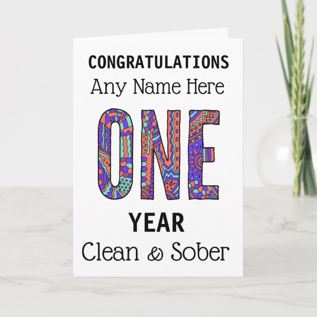 Tarjeta Aniversario de cumpleaños limpio y sobrio personal (Anverso)