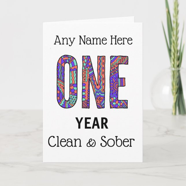 Tarjeta Aniversario de cumpleaños limpio y sobrio personal (Anverso)