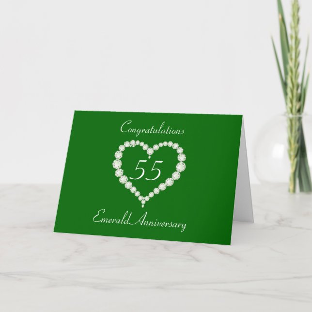 Tarjeta Aniversario de Diamante Esmeralda Corazón de Amor (Anverso)