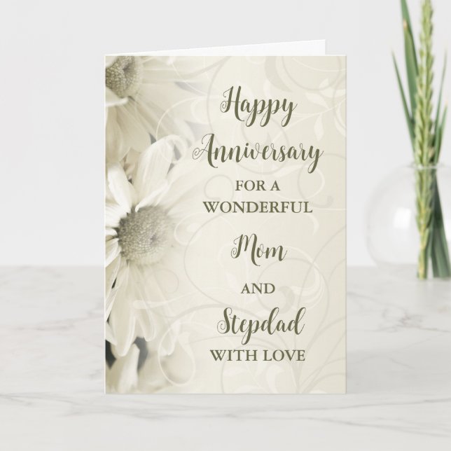 Tarjeta Aniversario de Floral Mom & Stepdad (Anverso)