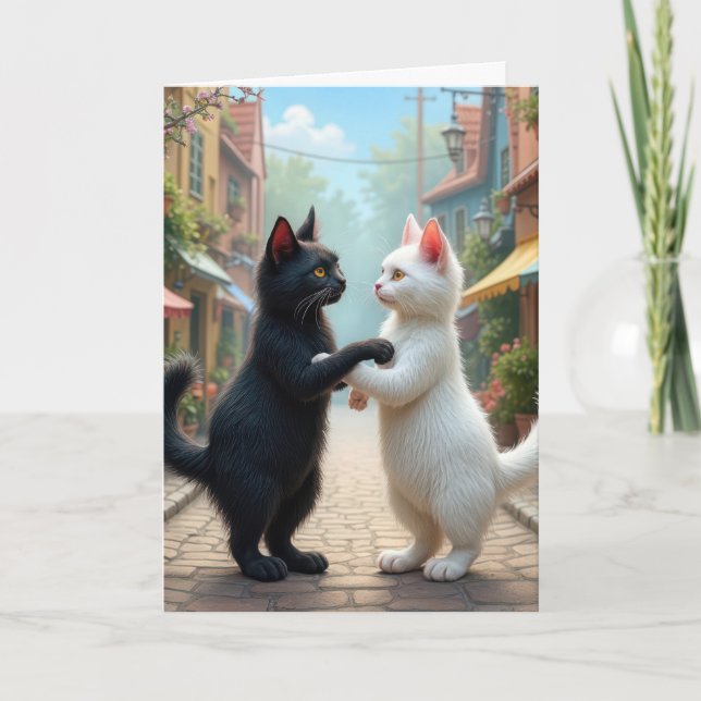 Tarjeta Aniversario de gatos de baile lento (Anverso)