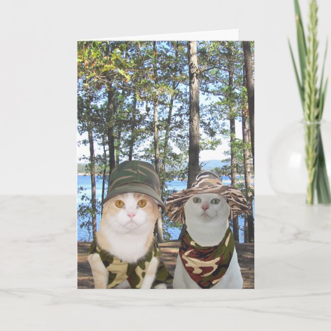Tarjeta Aniversario de gatos/gatitos de caza graciosos de  (Anverso)