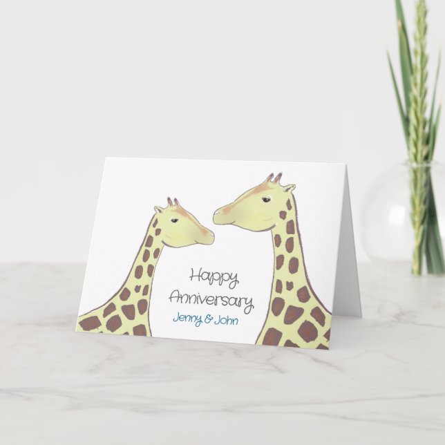 Tarjeta Aniversario de Giraffe Couple Boda (Anverso)