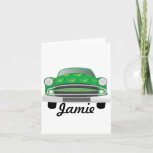 Tarjeta Aniversario de Green Mean Retro Car Boy