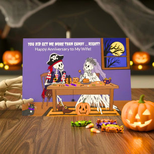 Tarjeta Aniversario de Halloween Esposa Esqueletos Diverti