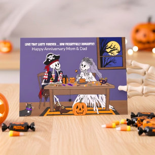 Tarjeta Aniversario de Halloween Padres Esqueletos Diverti