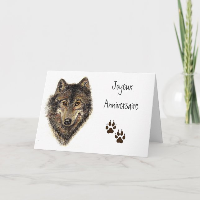 Tarjeta Aniversario de Joyeux, lobo, lobos, animal (Anverso)