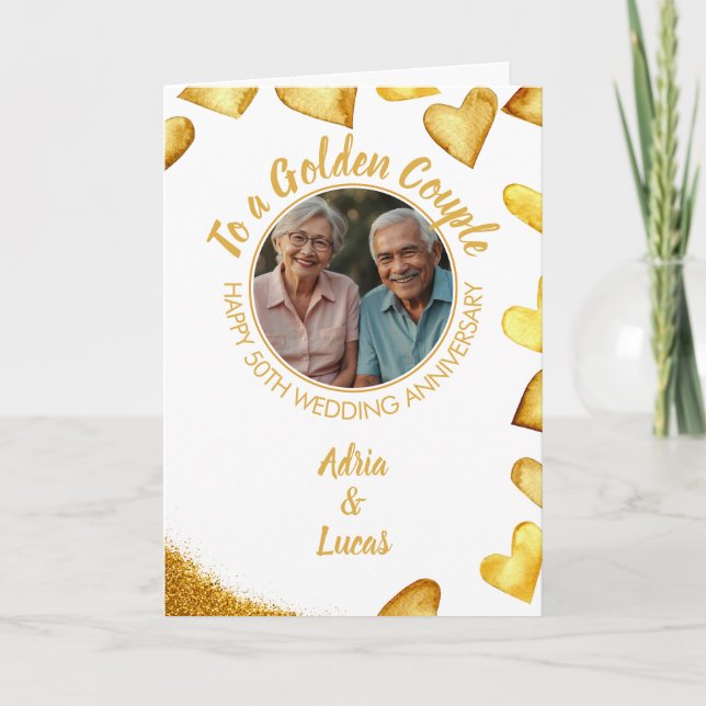 Tarjeta Aniversario de la 50ª Boda de Classy Gold Heart (Anverso)